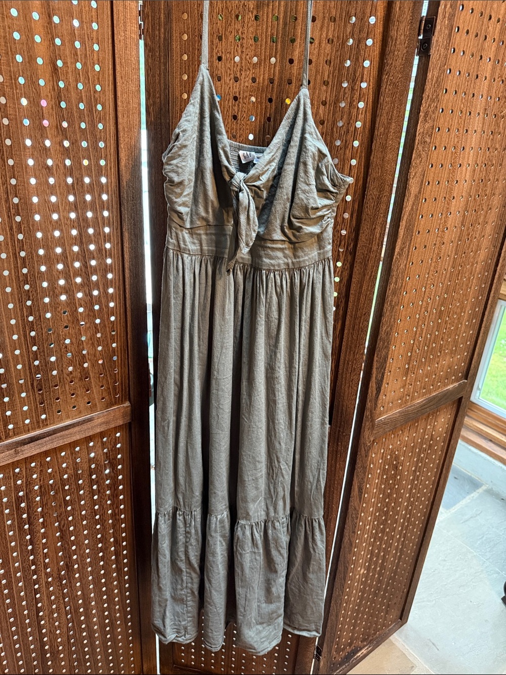 GAP Olive Green Tie-Front Spaghetti Strap Maxi Dress